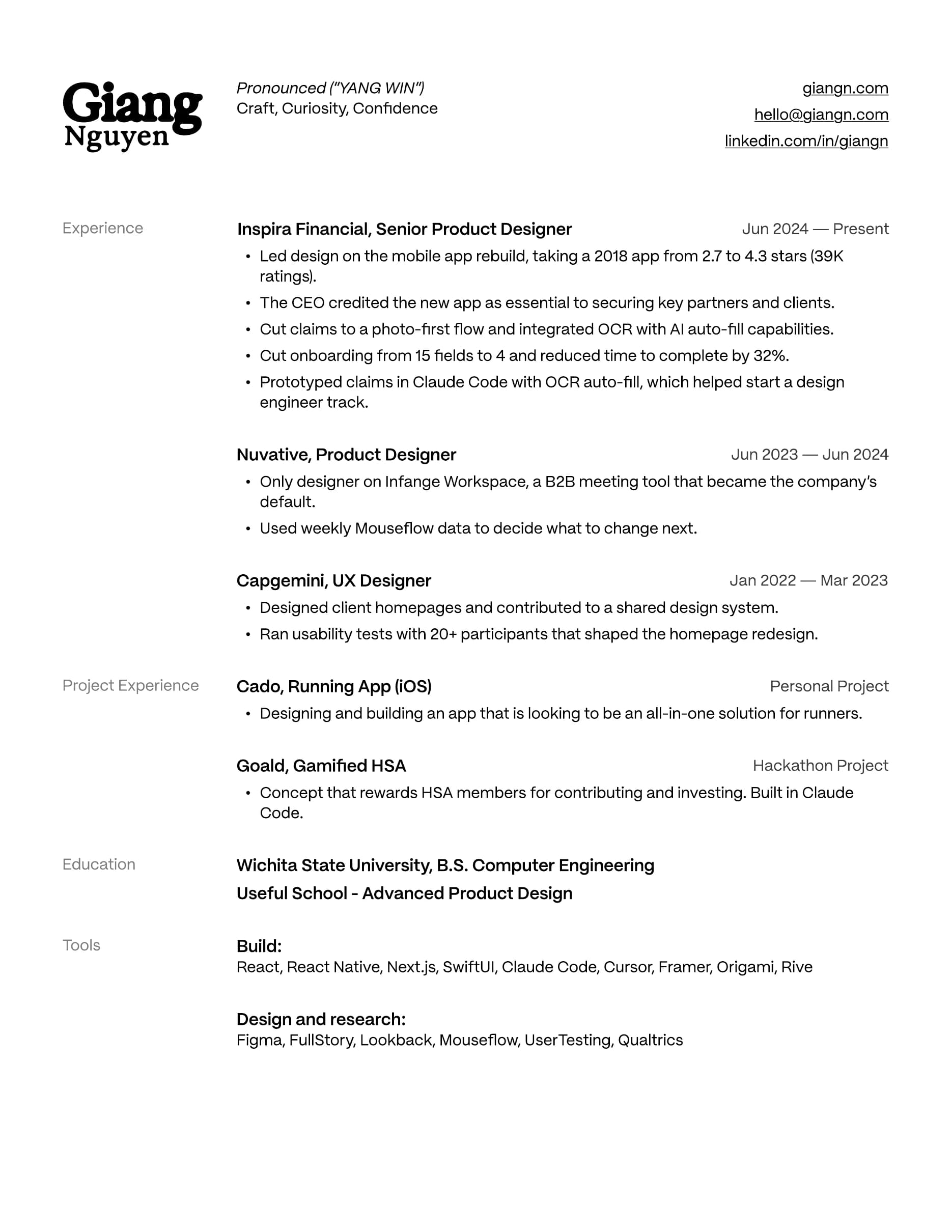 Giang Nguyen's resume. The PDF has the same content as selectable text.
