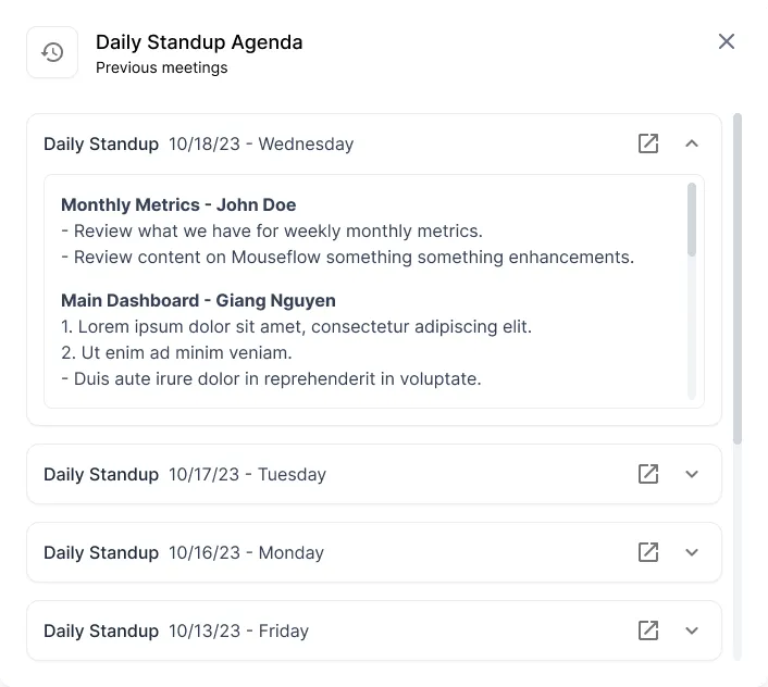 Previous meetings, one tap away