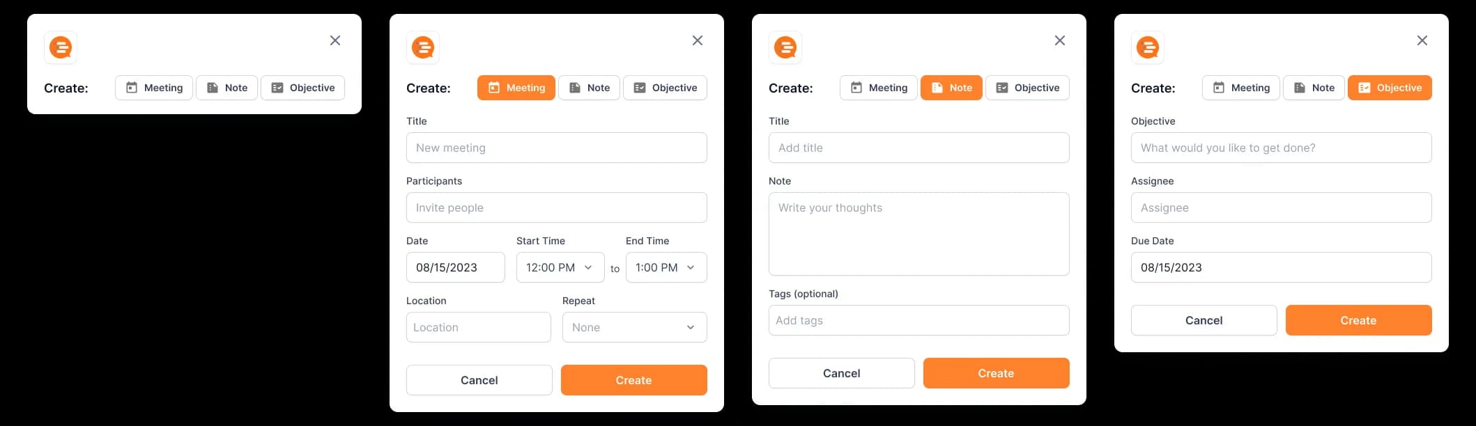 Create a Meeting, Note, or Objective