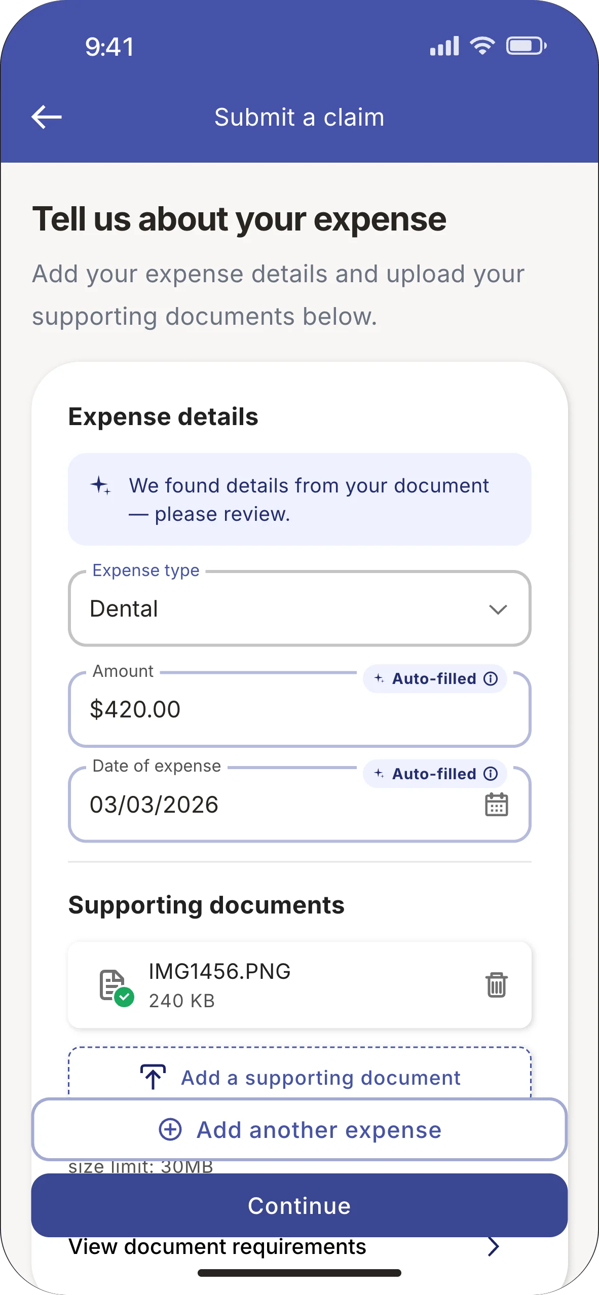 Amount and date filled in